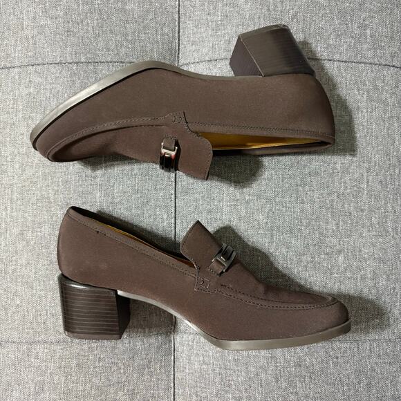 Enzo Angiolini Women Heel 9 Pump Brown Taffeta Chancelor Loafer Block‎ Y2K - Picture 5 of 8